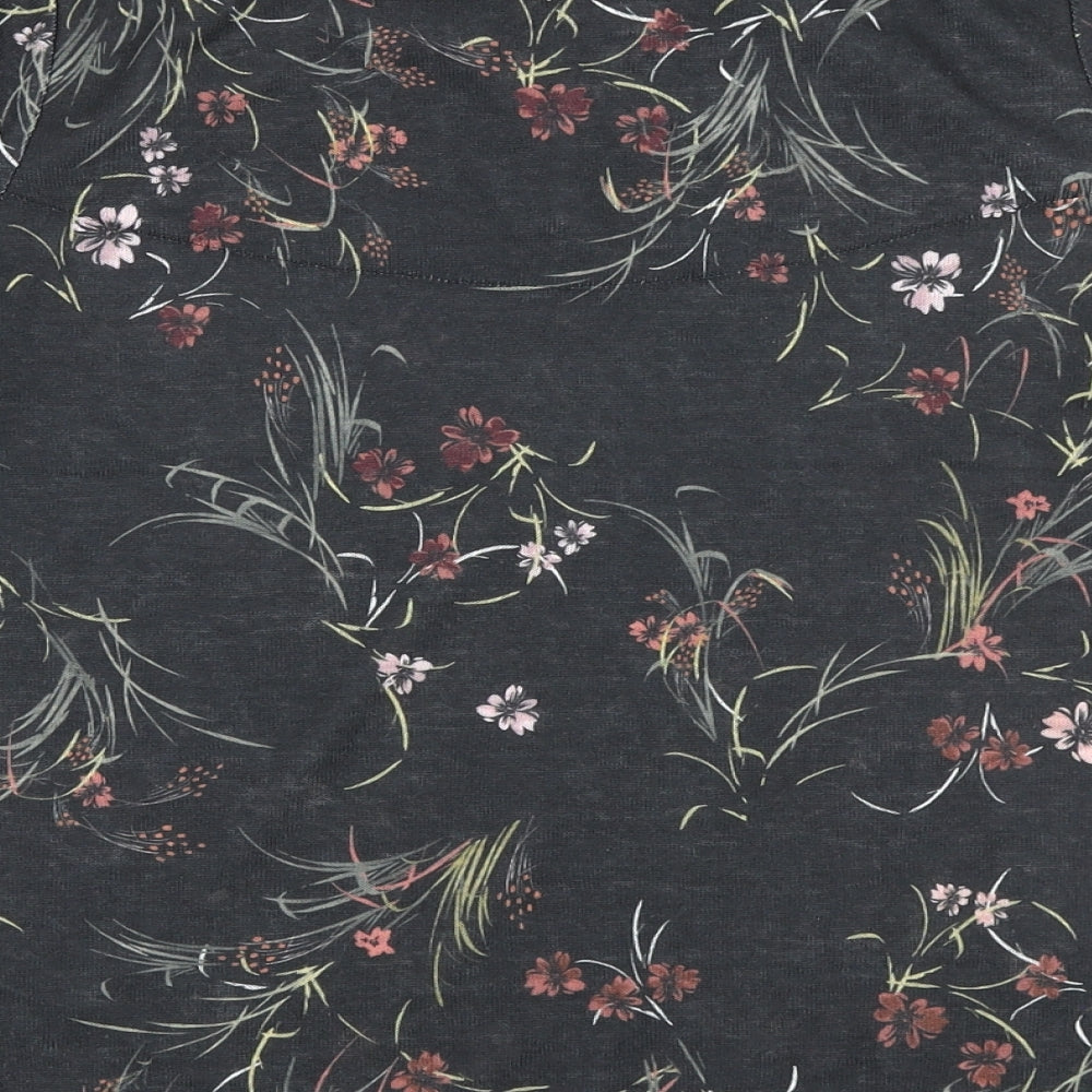 Marks & Spencer Womens Black Floral Polyester Basic Polo Size 12 Round Neck - Lace Collar detail