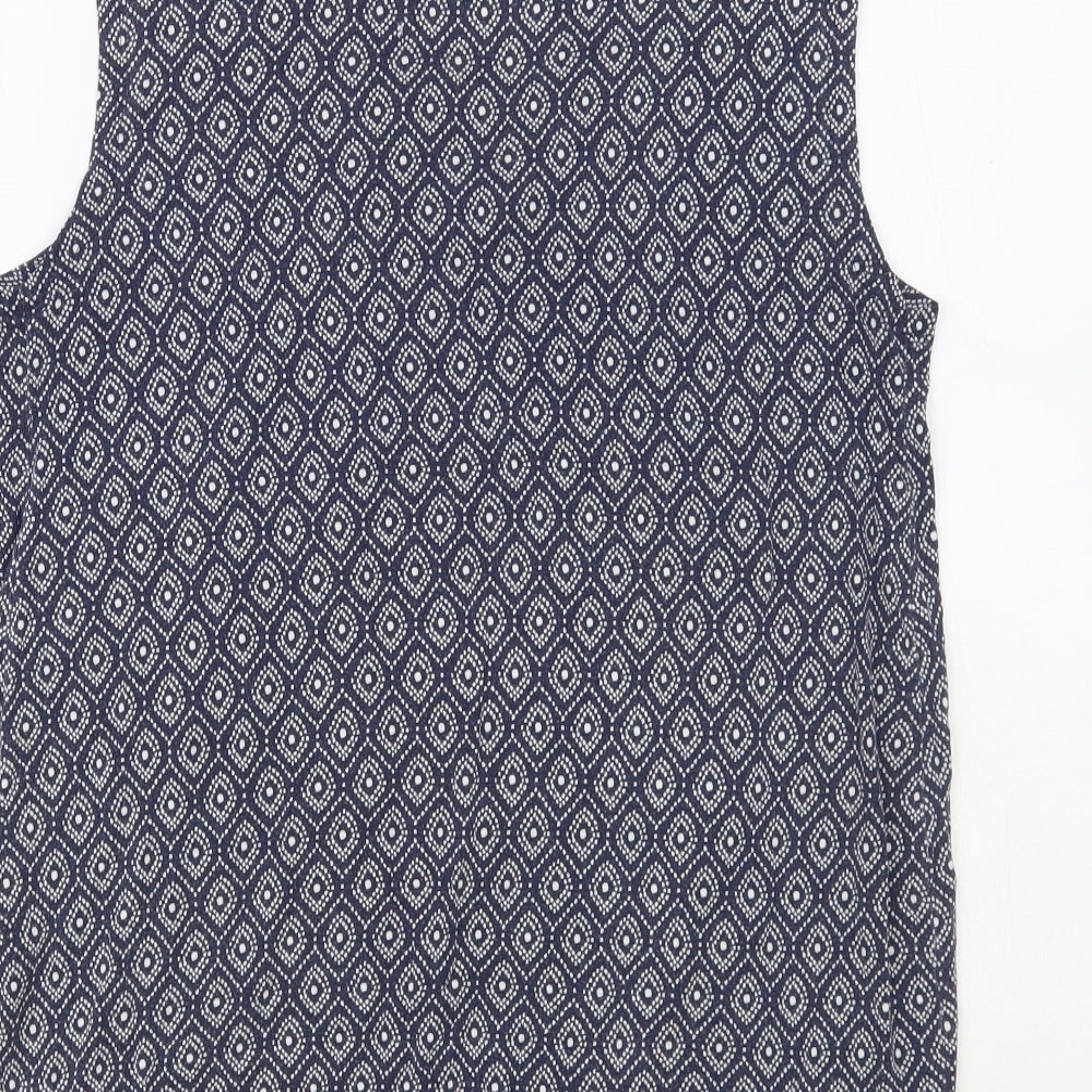 JoJo Maman Bébé Womens Blue Geometric Viscose Basic Blouse Size S Round Neck