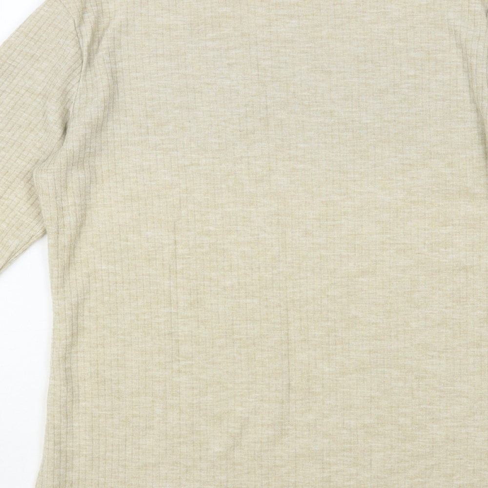 River Island Womens Beige Polyester Basic T-Shirt Size 12 Mock Neck - Ribbed