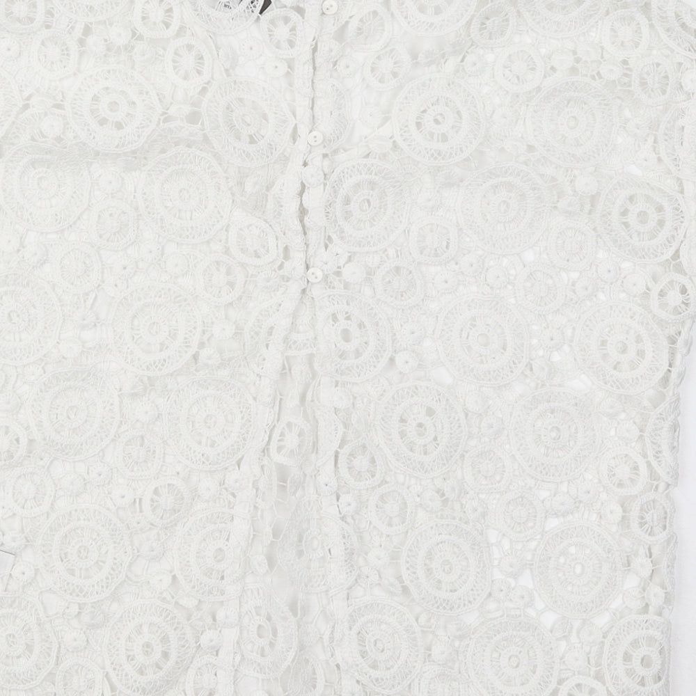 NEXT Womens White Geometric Cotton Basic T-Shirt Size 6 Round Neck