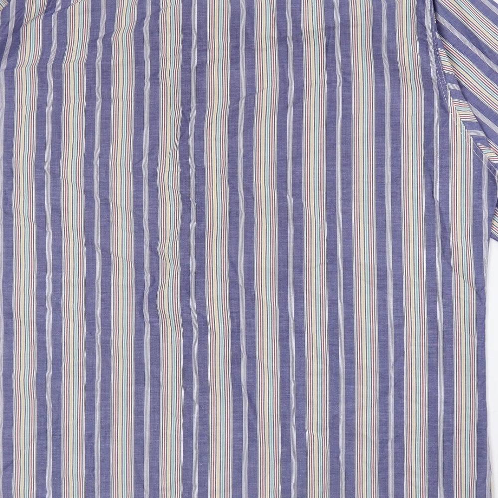 Marks & Spencer Mens Multicoloured Striped Cotton Button-Up Size 41 Collared Button - 41cm, 16