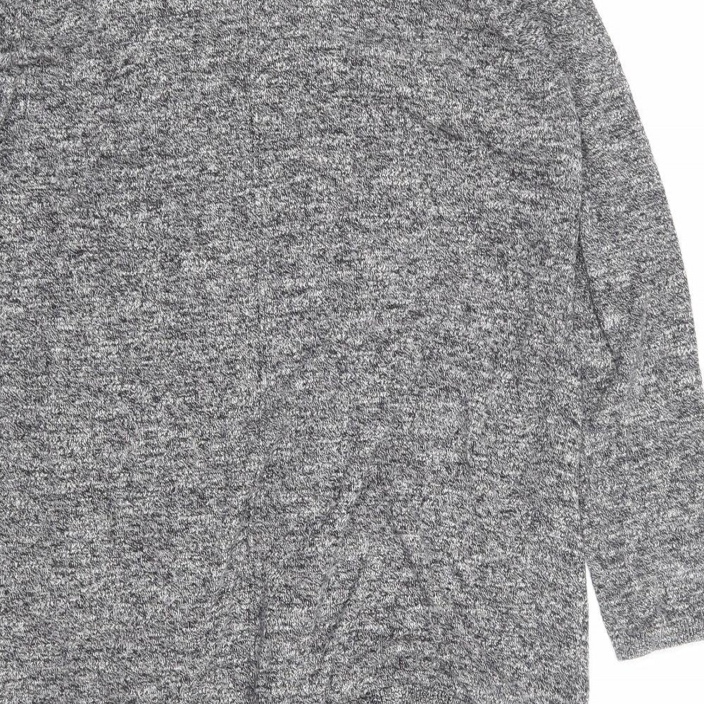 New Look Womens Grey V-Neck 100% Cotton Cardigan Jumper Size 12 - Waterfall Design