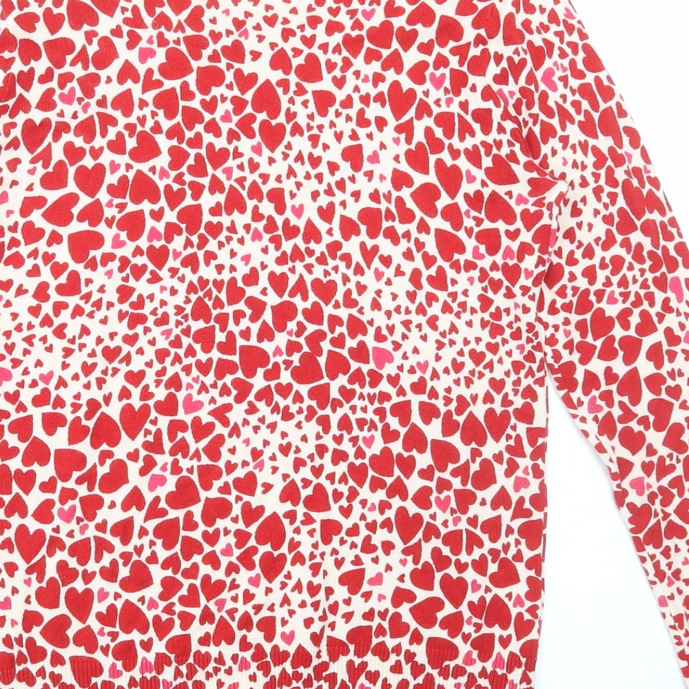 Oasis Womens Multicoloured Round Neck Geometric Cotton Pullover Jumper Size S - Heart Print