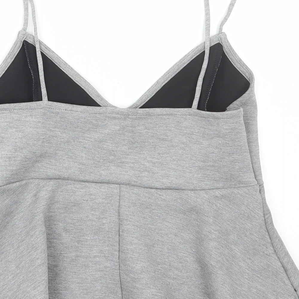 River Island Womens Grey Polyester Cropped T-Shirt Size 12 V-Neck