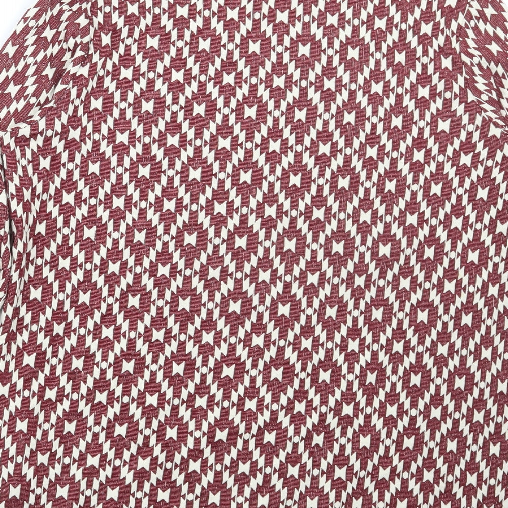 H&M Womens Red V-Neck Argyle/Diamond Polyester Cardigan Jumper Size M
