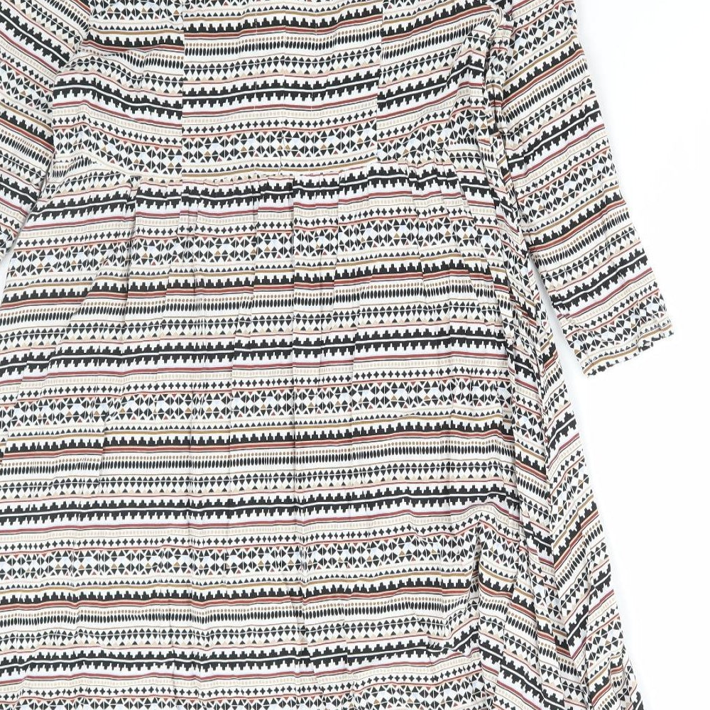 H&M Womens Multicoloured Geometric Viscose A-Line Size 10 Round Neck Button