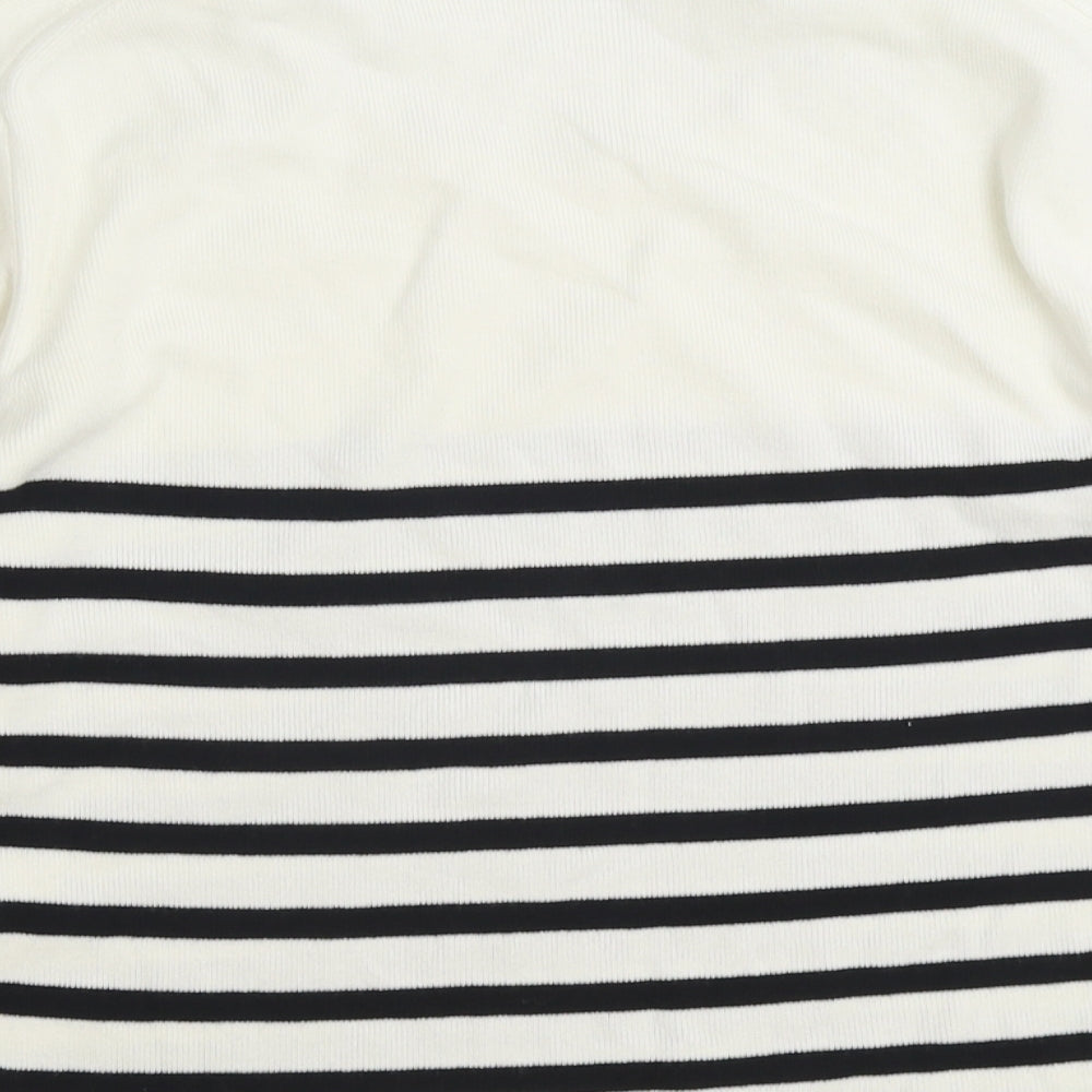 Precis Womens White Round Neck Striped Nylon Pullover Jumper Size M