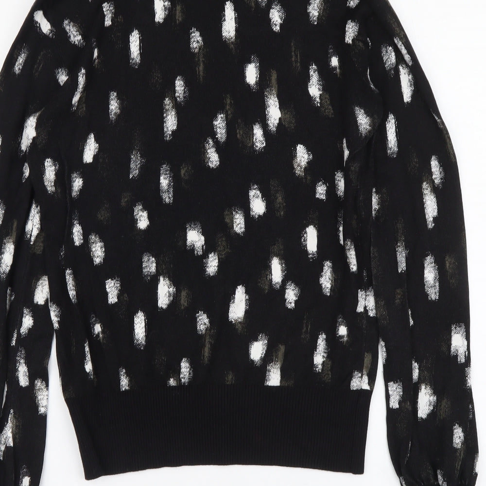 NEXT Womens Black Round Neck Geometric Viscose Pullover Jumper Size 6