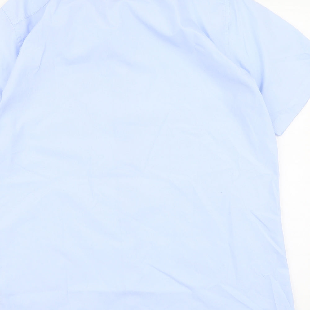 Marks & Spencer Mens Blue Polyester Button-Up Size 16 Collared Button