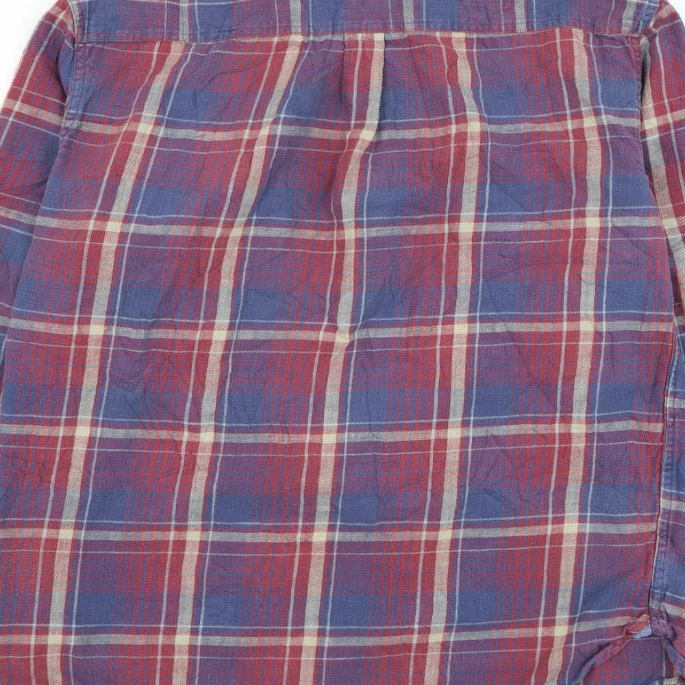 Marks & Spencer Mens Red Plaid Cotton Button-Up Size M Collared Button