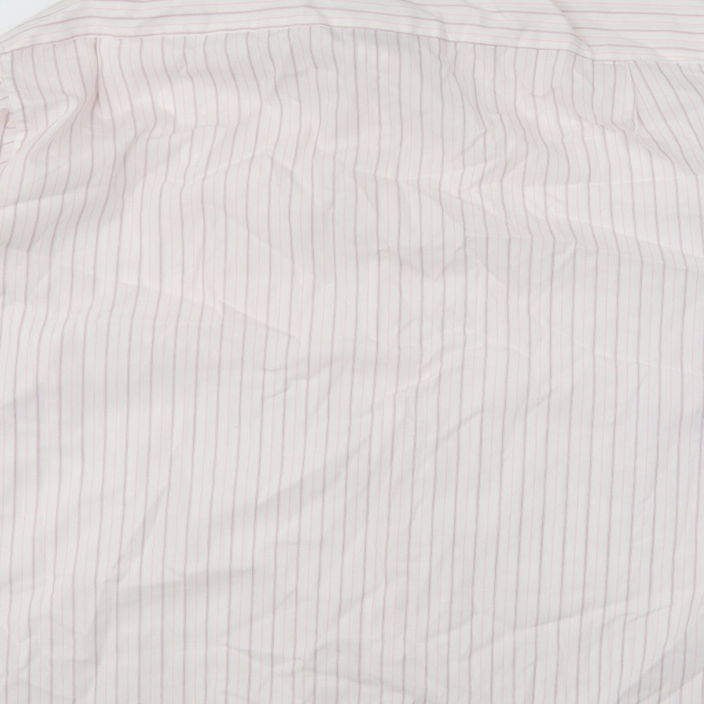 Eterna Mens Pink Striped Polyester Button-Up Size 17 Collared Button