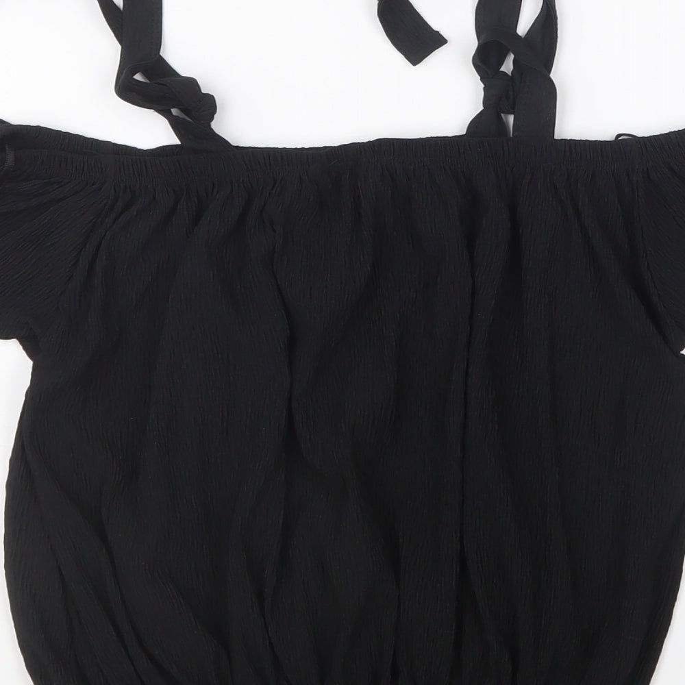 Atmosphere Womens Black Polyester Cropped Blouse Size 4 Square Neck