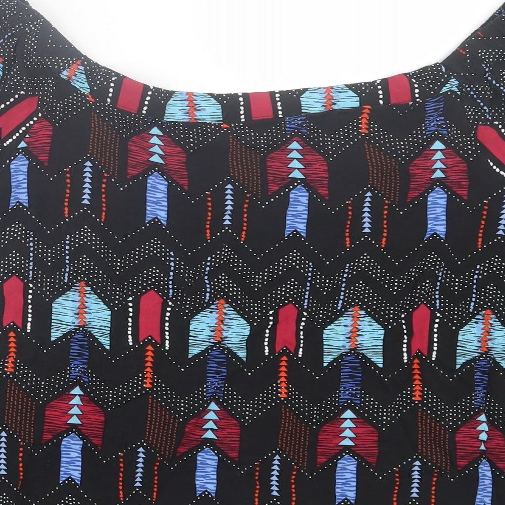 New Look Womens Black Geometric Viscose Basic T-Shirt Size 10 Off the Shoulder