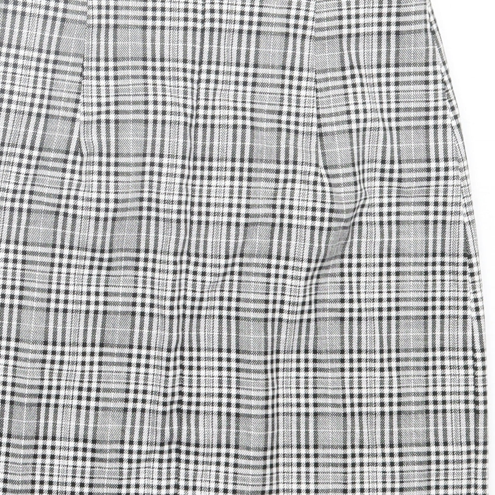 Zara Womens White Plaid Polyester A-Line Skirt Size XS Zip