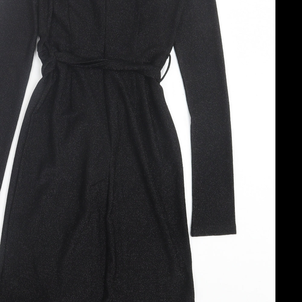 IVIVI Womens Black Polyester A-Line Size S V-Neck Zip
