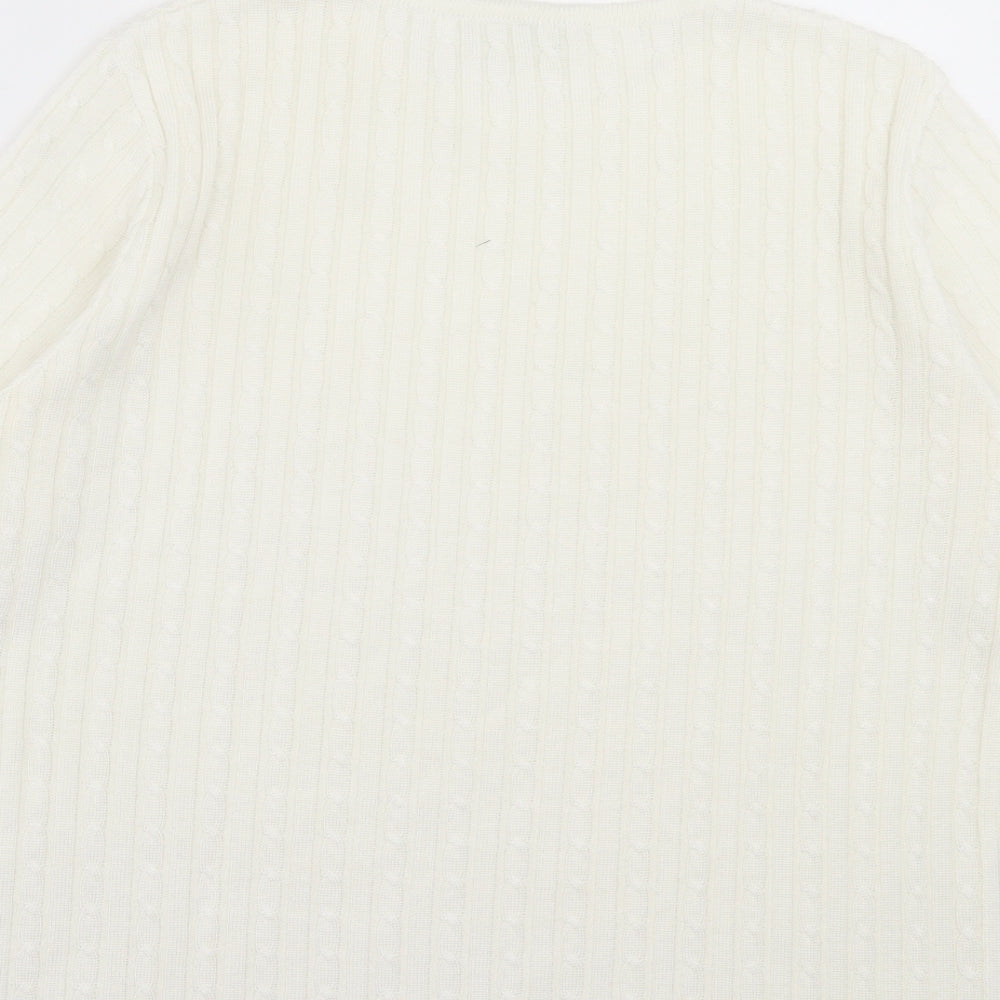 CANDA Womens White Crew Neck Acrylic Pullover Jumper Size M