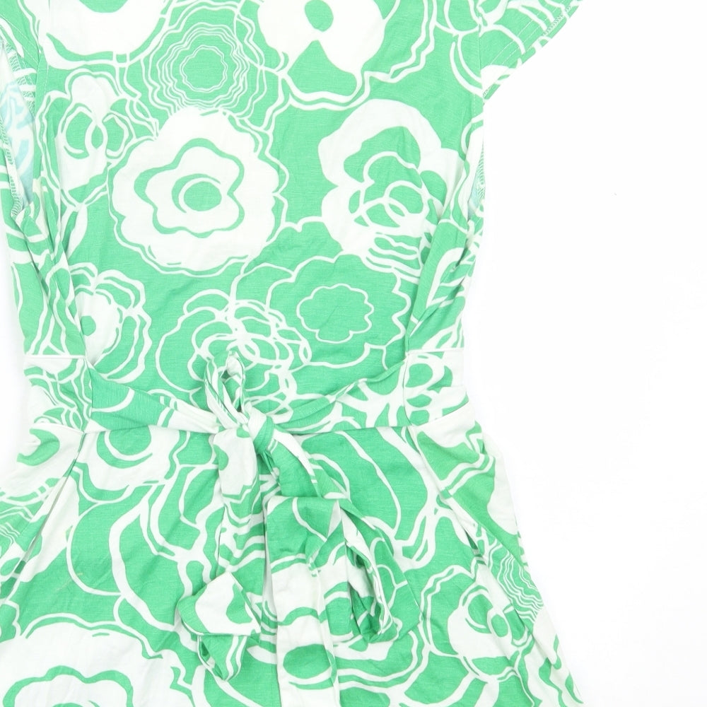 Therapy Womens Green Geometric Viscose Basic T-Shirt Size 14 Scoop Neck