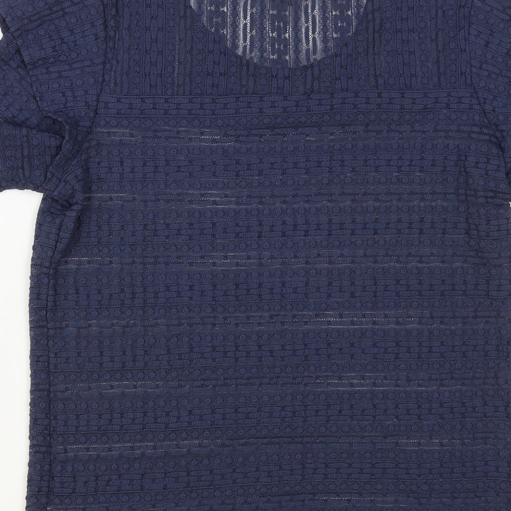 NEXT Womens Blue Geometric Nylon Basic Blouse Size 10 Crew Neck
