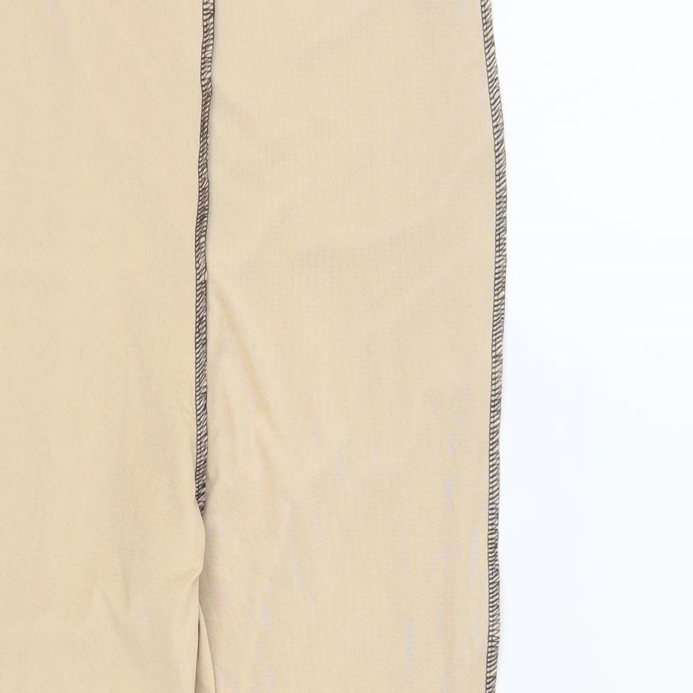 PRETTYLITTLETHING Womens Beige Polyester Jegging Leggings Size 10 L26 in - Contrast Stitching