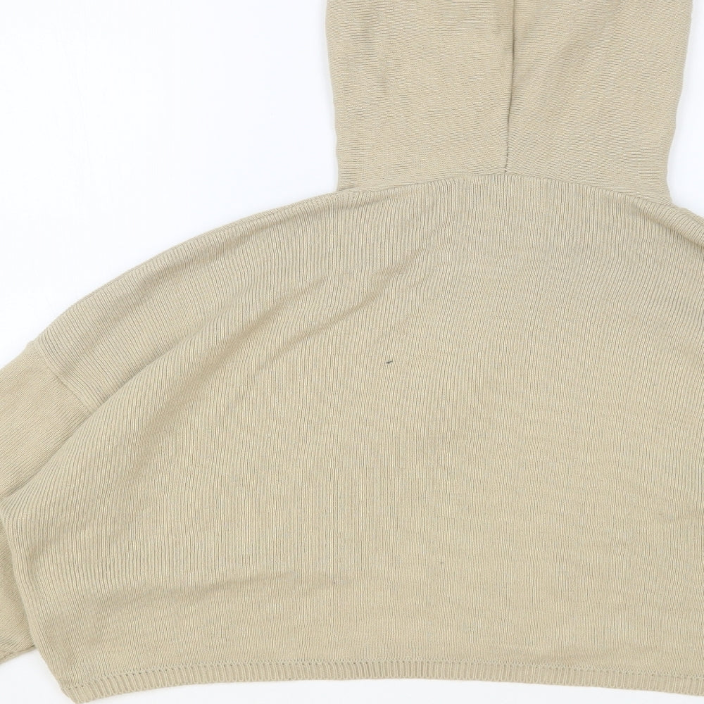 PRETTYLITTLETHING Womens Beige Round Neck Acrylic Pullover Jumper Size S - Cropped