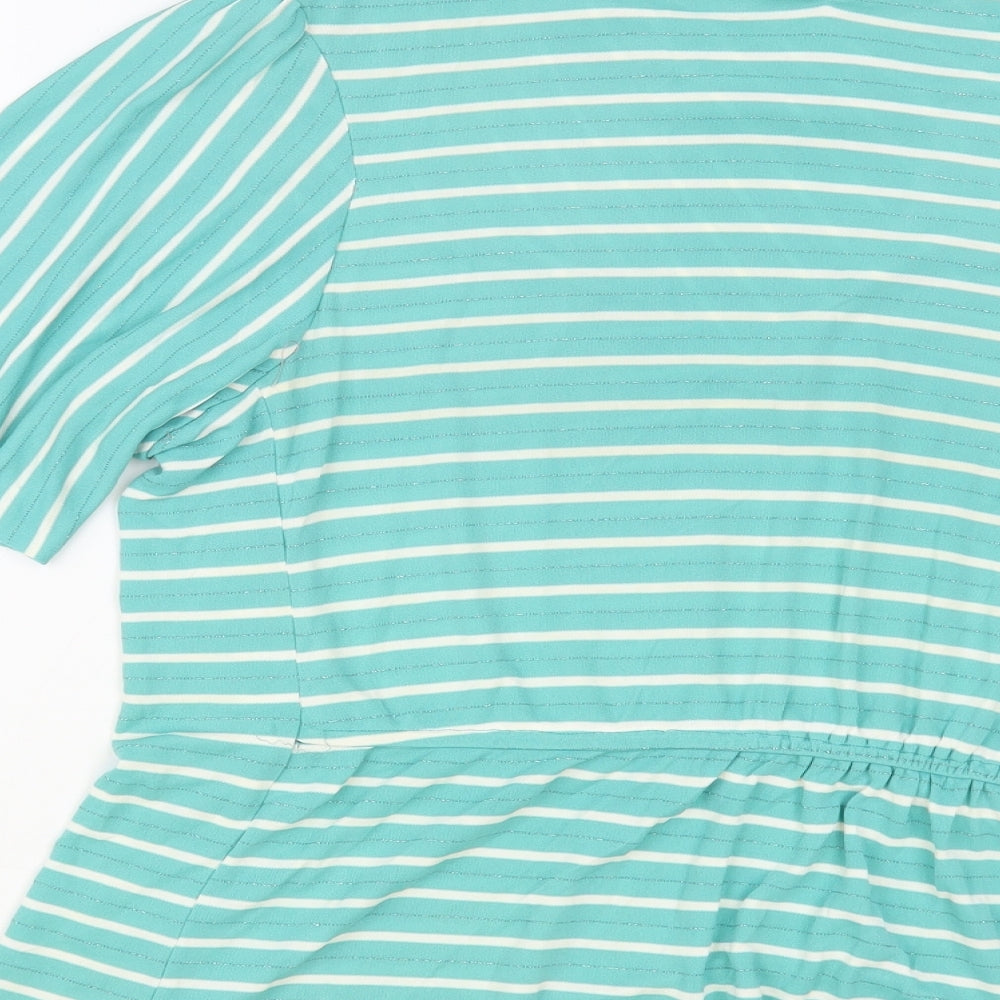 Ego Womens Green Striped Viscose Basic Blouse Size 10 Cowl Neck