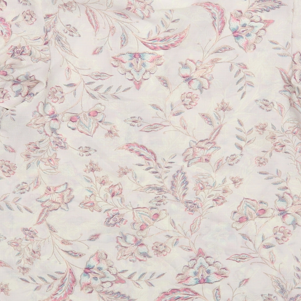 Preworn Womens Pink Floral Polyester Basic Blouse Size M V-Neck