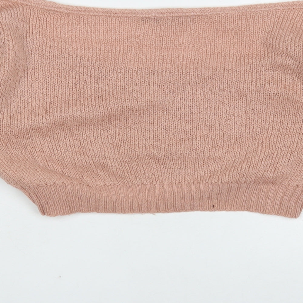 PRETTYLITTLETHING Womens Pink Boat Neck Acrylic Pullover Jumper Size S - Cropped