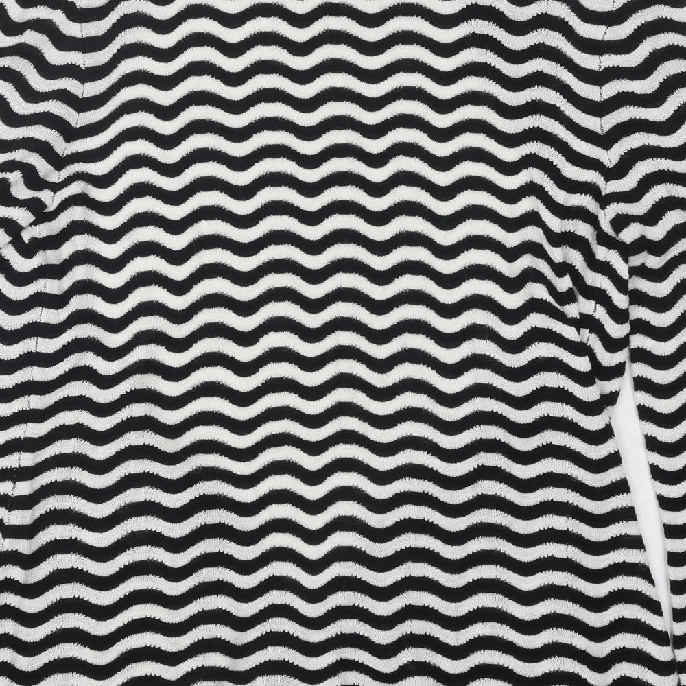 Damart Womens Black V-Neck Striped Viscose Cardigan Jumper Size 10