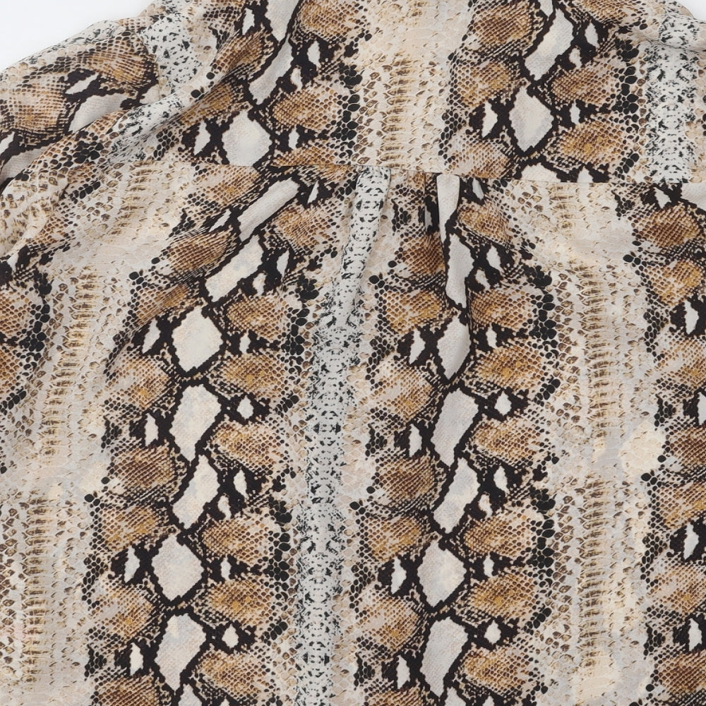 Dorothy Perkins Womens Gold Animal Print Polyester Basic Blouse Size 12 V-Neck - Snakeskin
