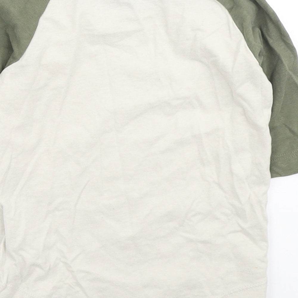 Next Boys Ivory Colourblock Cotton Basic T-Shirt Size 6-9 Months Round Neck