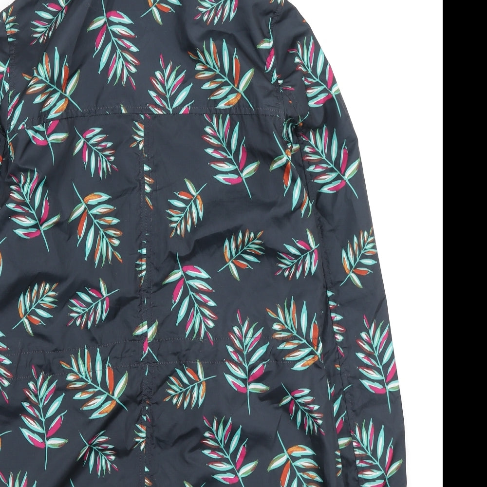Marks and Spencer Womens Blue Floral Anorak Coat Size S Zip - Leaf Print
