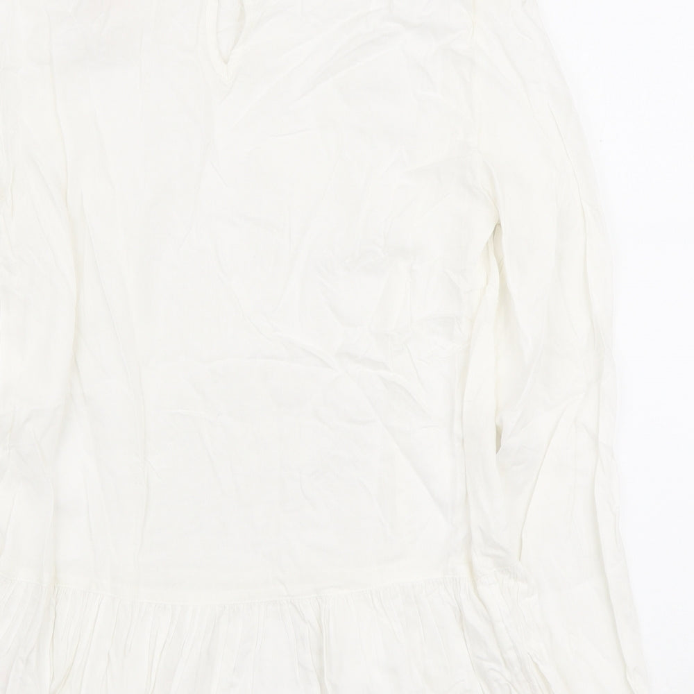 Dunnes Stores Womens White Viscose Ringer Blouse Size 8 Round Neck - Peplum