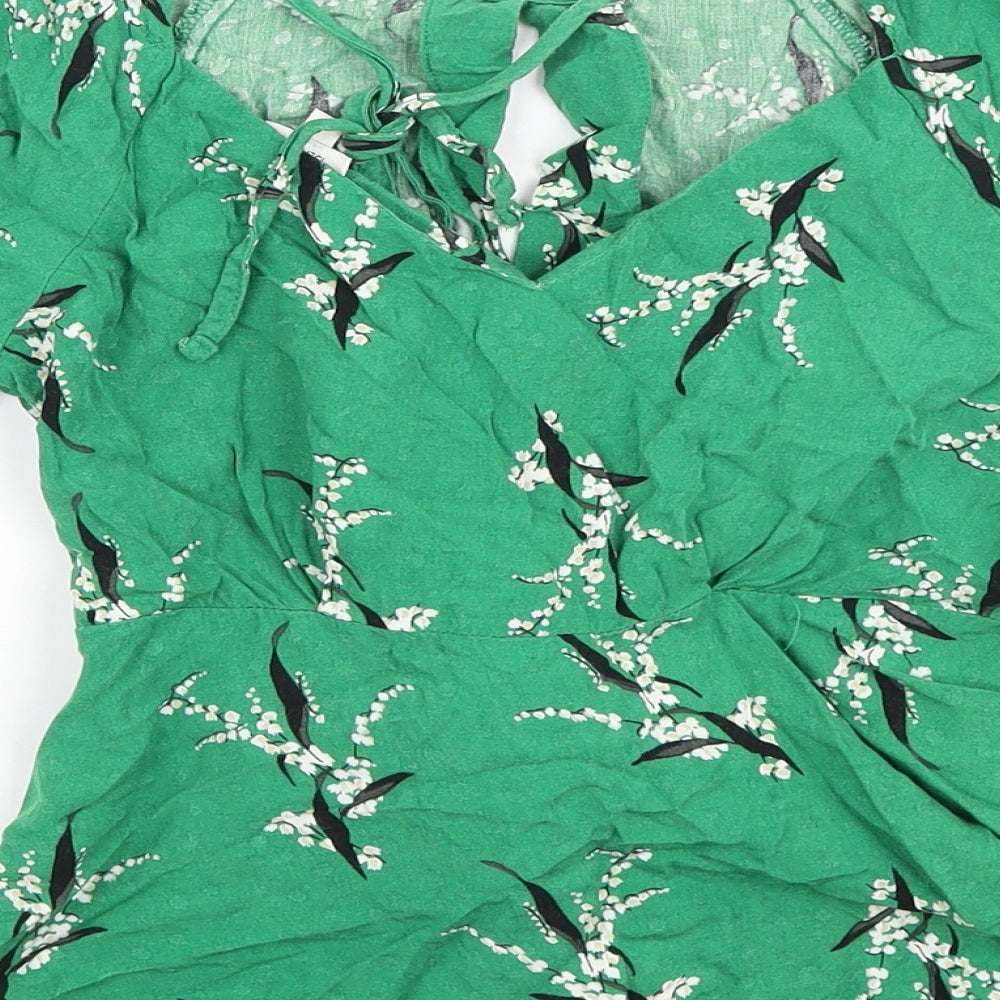 River Island Womens Green Floral Viscose Wrap Blouse Size 8 Round Neck