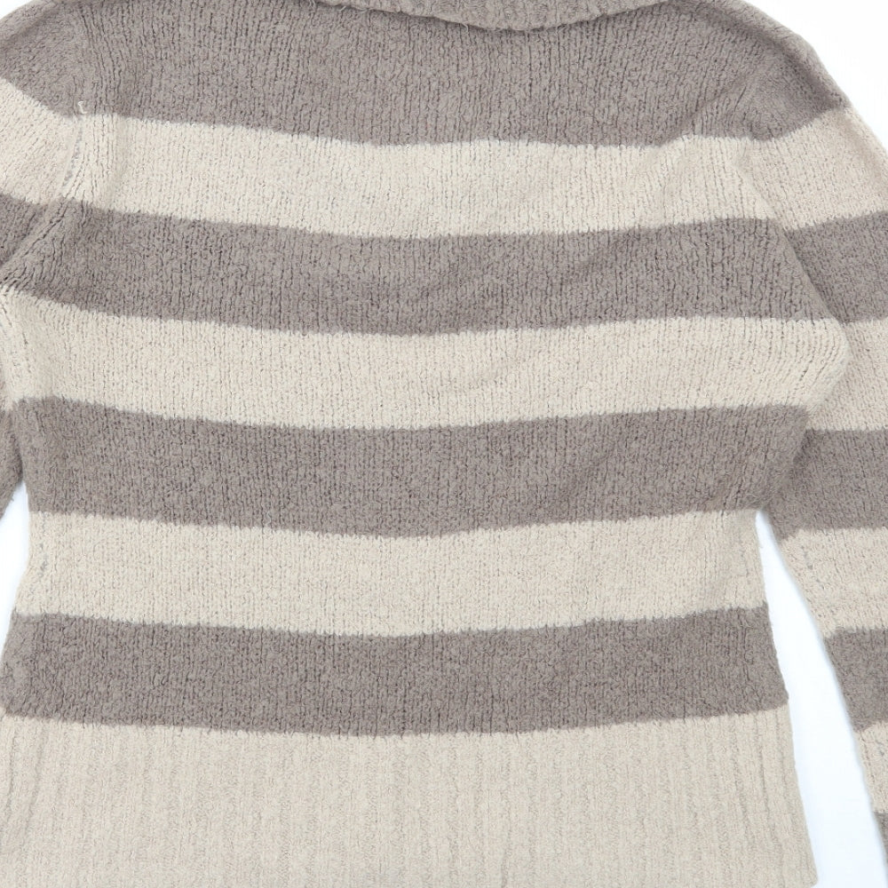 M&Co Womens Beige Collared Striped Acrylic Pullover Jumper Size L