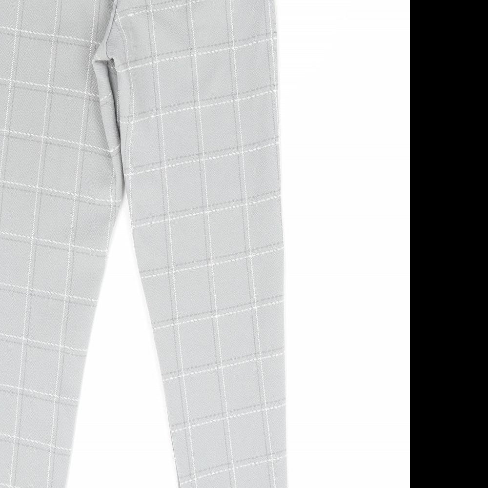 PRETTYLITTLETHING Womens Grey Check Polyester Jegging Leggings Size 4 L27 in