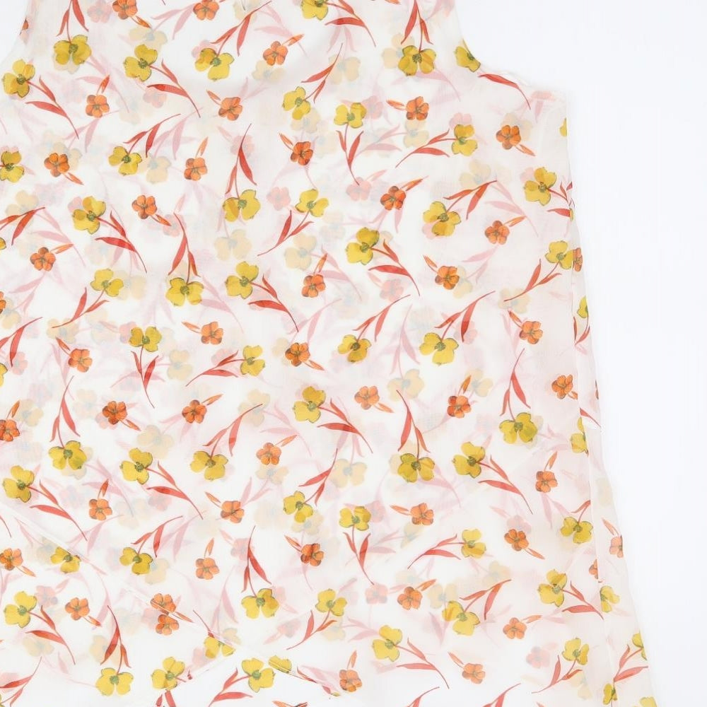 Roman Womens Ivory Floral Polyester Basic Blouse Size 12 Scoop Neck - Hanky Hem