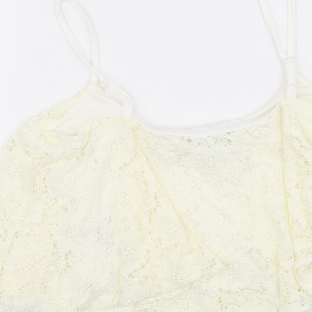 New Look Womens Ivory Nylon Cropped Tank Size 10 Round Neck