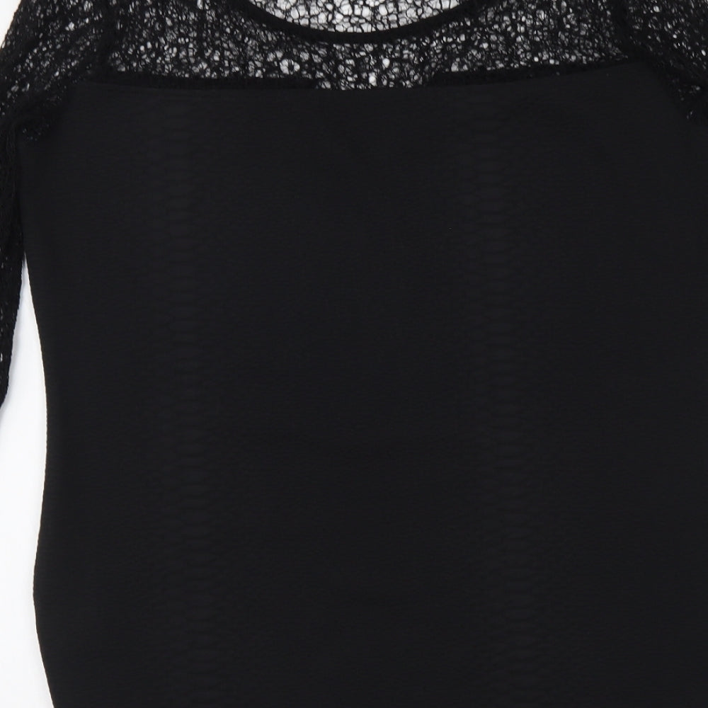 Fransa Womens Black Polyester Basic Blouse Size L Round Neck