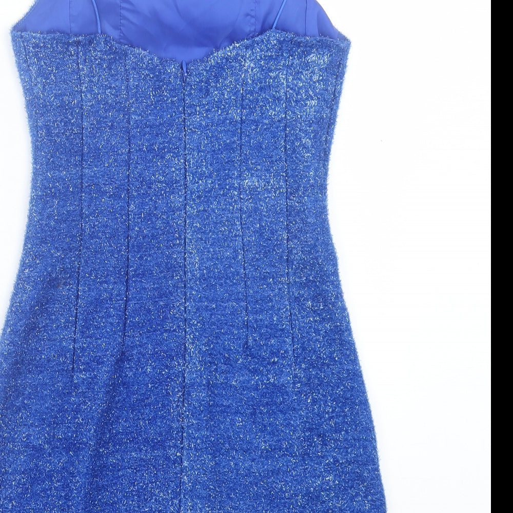Topshop Womens Blue Polyester A-Line Size 4 Square Neck Zip