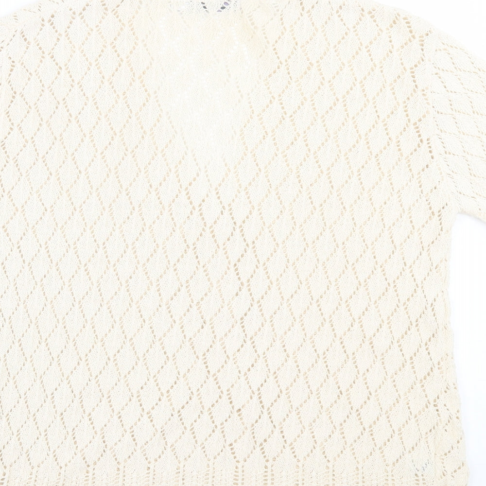 Pure & Natural Womens Ivory V-Neck Argyle/Diamond Acrylic Cardigan Jumper Size 2XL