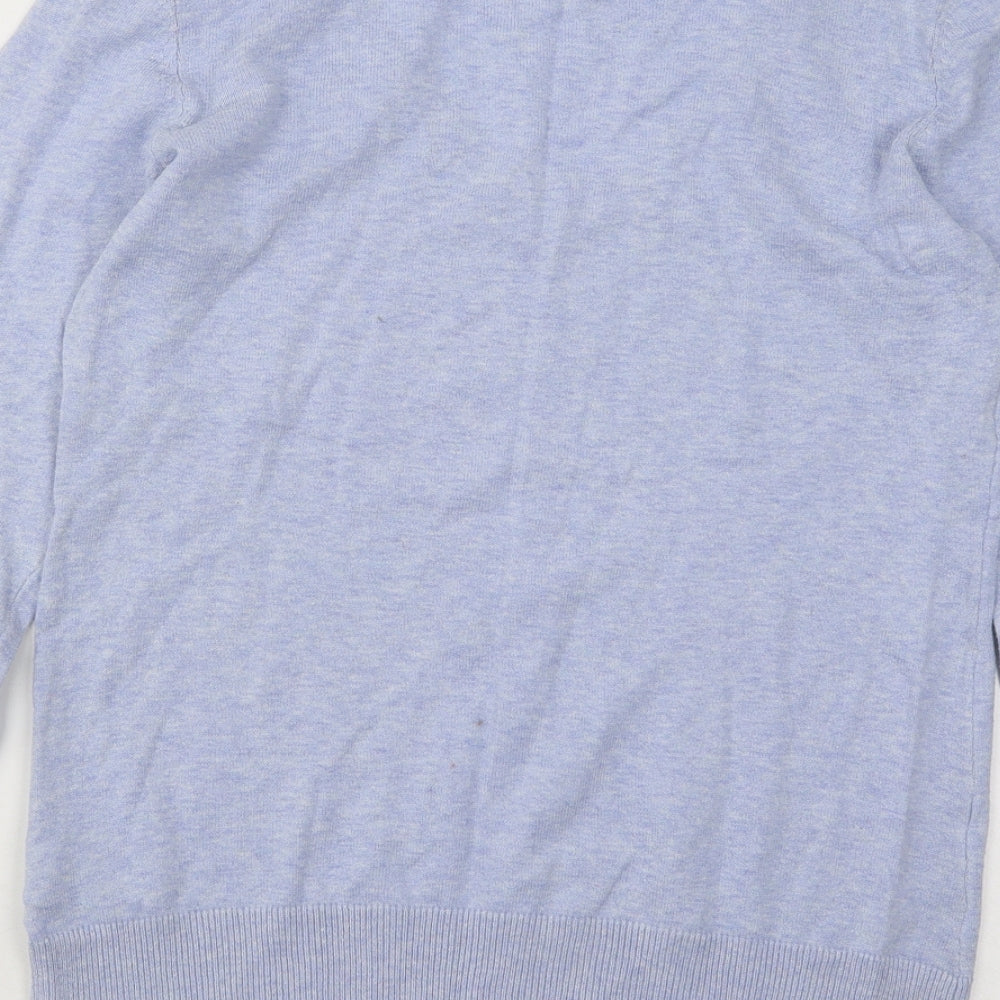 H&M Womens Blue V-Neck Cotton Pullover Jumper Size M