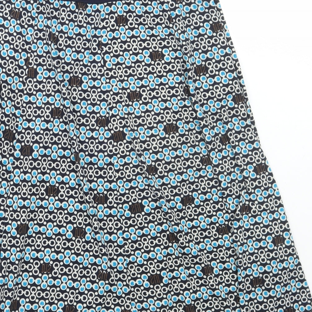 Preworn Womens Blue Geometric Polyester Flare Skirt Size M Tie