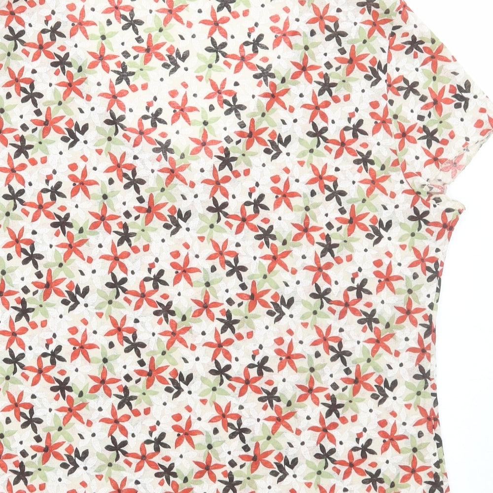 Preworn Womens Multicoloured Floral Polyester Basic T-Shirt Size M V-Neck