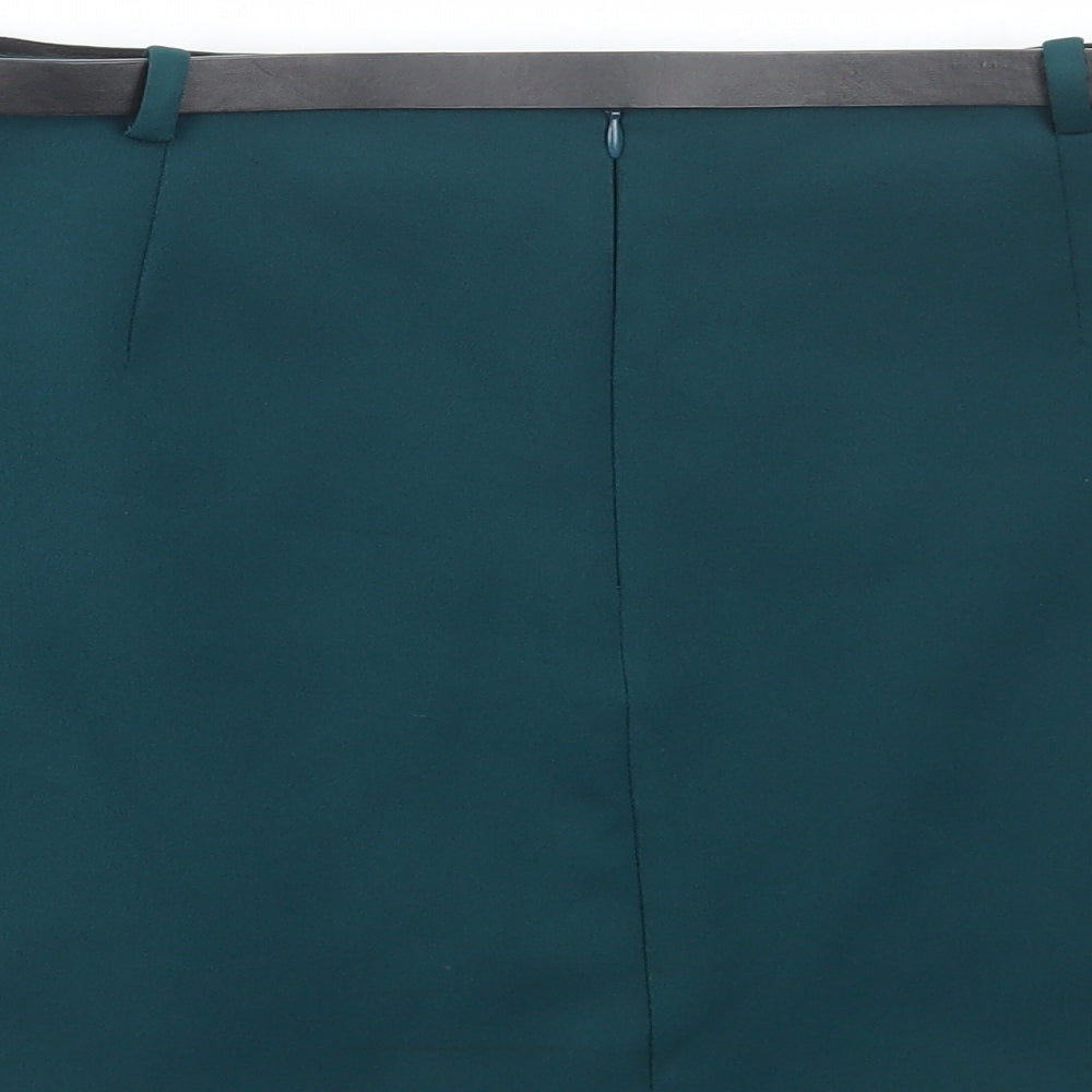 Preworn Womens Green Polyester Mini Skirt Size 34 in Zip
