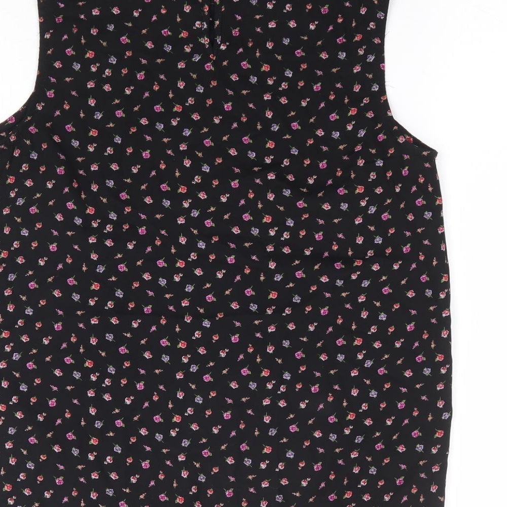 New Look Womens Black Floral Polyester Basic Blouse Size 8 Collared