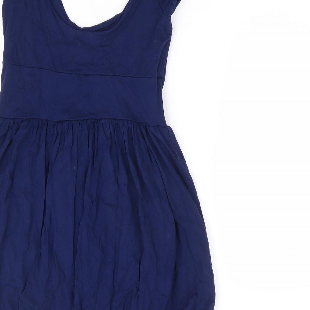 Topshop Womens Blue Viscose Fit & Flare Size 6 Scoop Neck Pullover