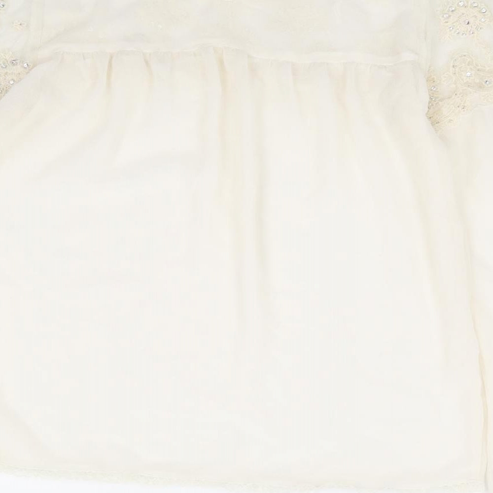 New Look Womens Ivory Polyester Basic Blouse Size 8 Round Neck - Lace Detaliing