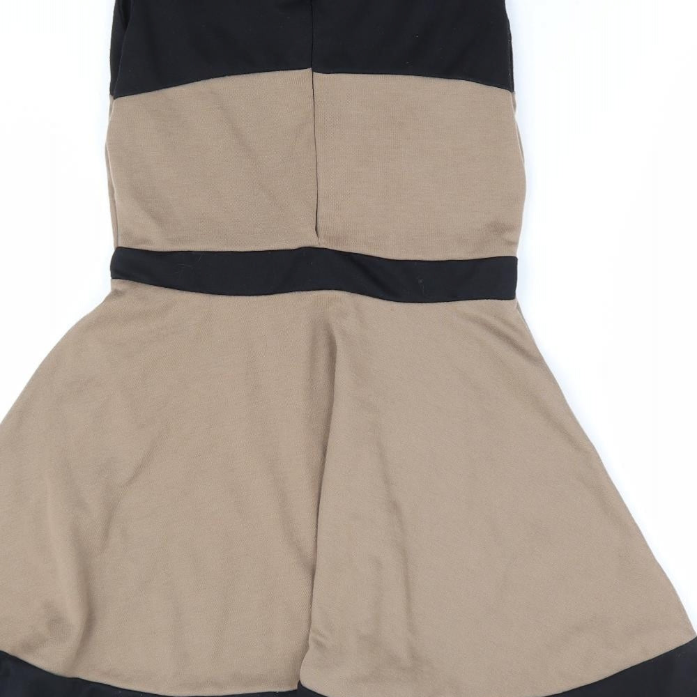 Graffic Womens Brown Polyester Skater Dress Size S Round Neck Zip