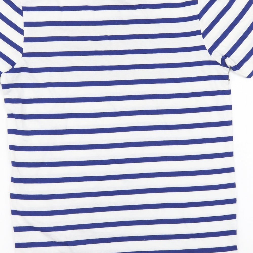 Very Womens Blue Striped Cotton Basic T-Shirt Size XS Round Neck