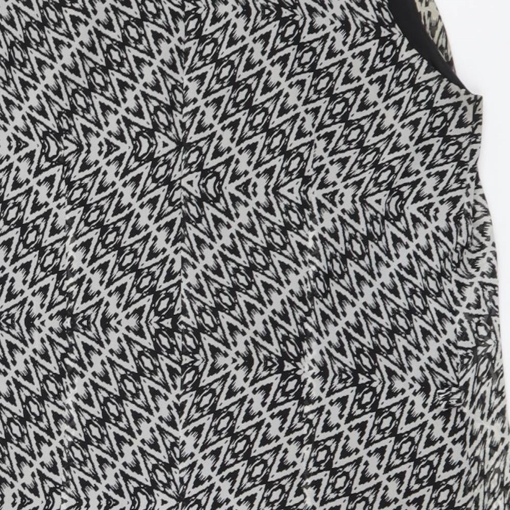 Atmosphere Womens Black Geometric Polyester A-Line Size 14 Round Neck Pullover